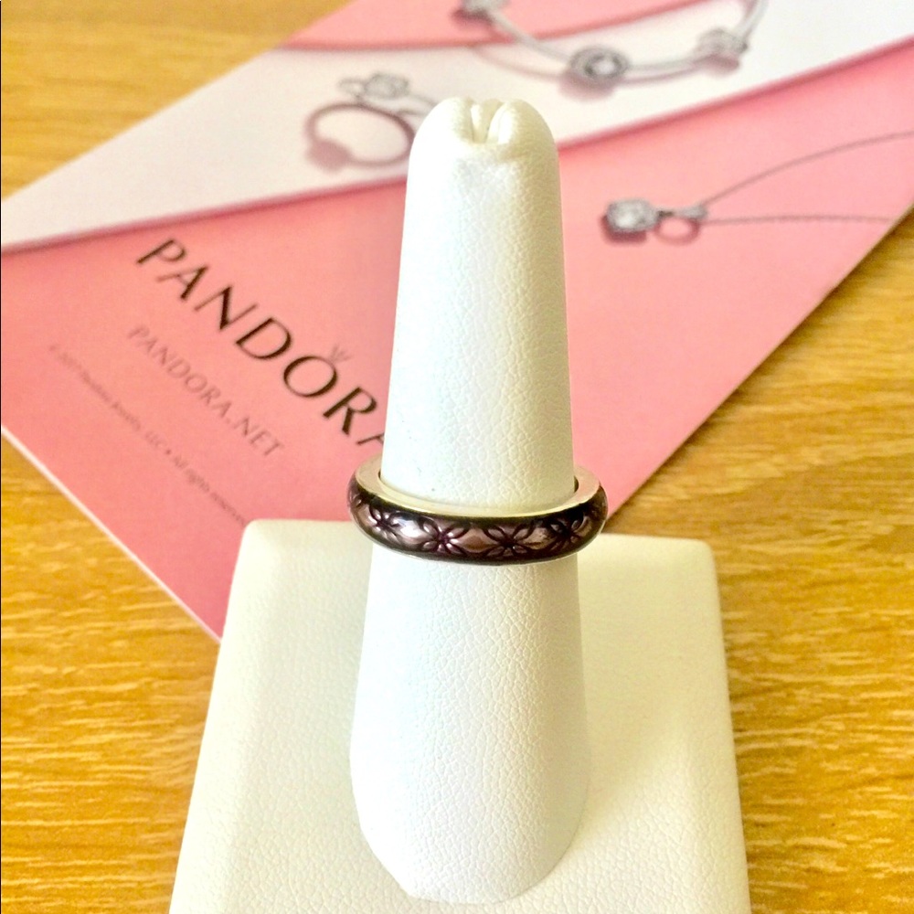 New Pandora Purple Floral Vintage Enamel Ring